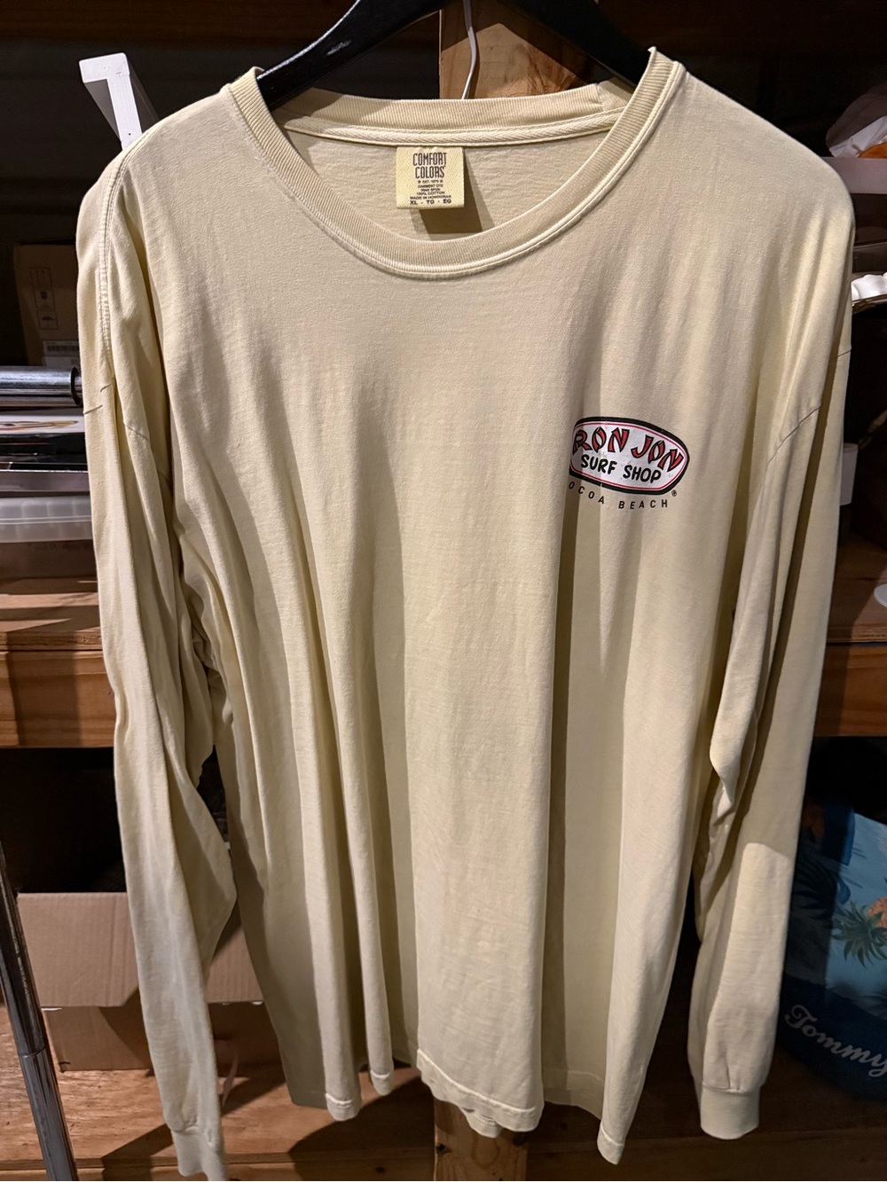 Ron Jon Cream Long Sleeve Surf Tee with Chest Logo